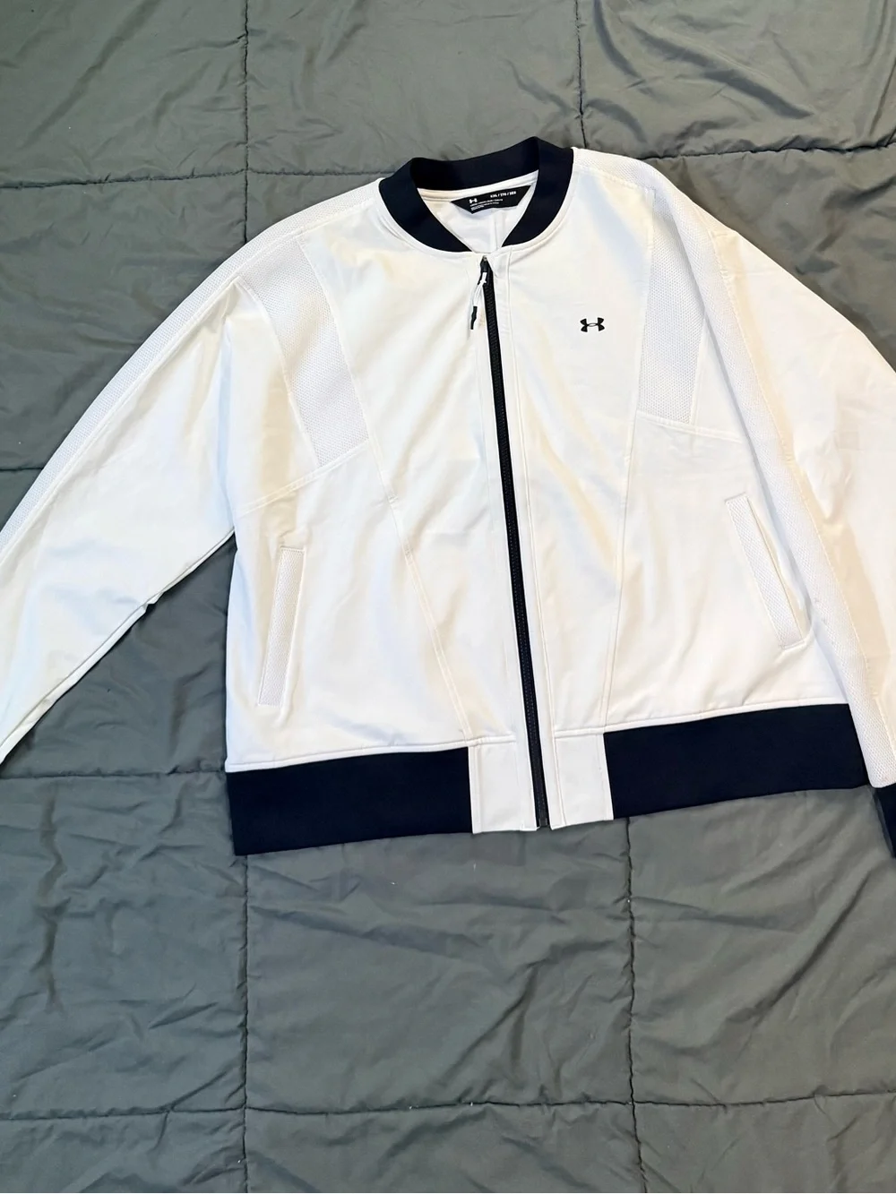 Under Armour White Bomber Jacket with Black Accents